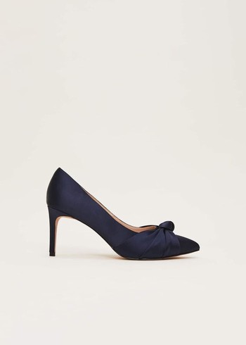 Phase Eight Satin Knot Front Court Heels Navy USA | 8941036-RK